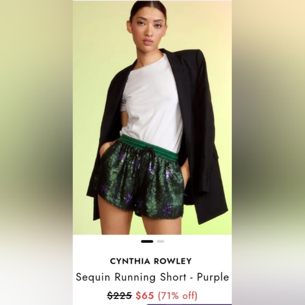 NWT Cynthia Rowley Sequin Running Short, Green/Lavender L